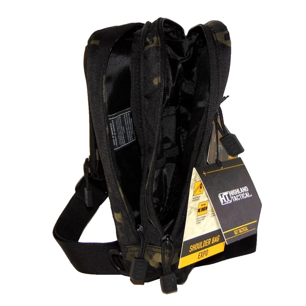 Highland Tactical Expo Sling Bag Black Urban Camo MOLLE EDC Crossbody Shoulder